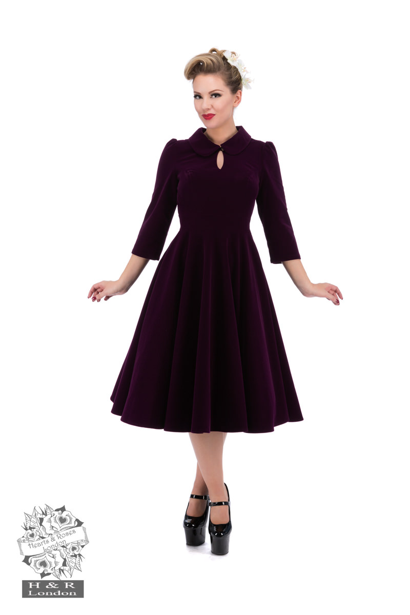 Glamorous Velvet Tea Dress In Dark Purple